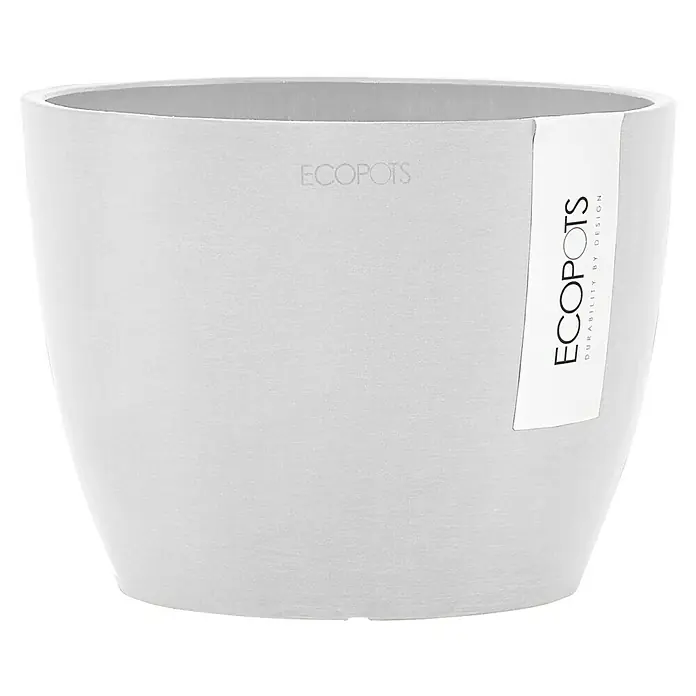 Ecopots Pflanztopf Stockholm - Außenmaß (Ø x H): 16,2 x 12 cm, Kunststoff, Weiß - Ein grauer Pflanztopf von ECOPOTS, der durch sein schlichtes Design und seine Langlebigkeit besticht, perfekt für Zimmer- und Gartenpflanzen.