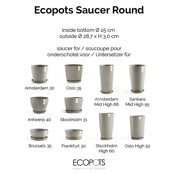 Ecopots Amsterdam Blumentopf-Untersetzer - Außenmaß (Ø x H): 27,8 x 3 cm, Kunststoff, Braungrau - Eine Auswahl von Ecopots Untersetzern Round in verschiedenen Größen und Modellen, ideal für den Innen- und Außenbereich.