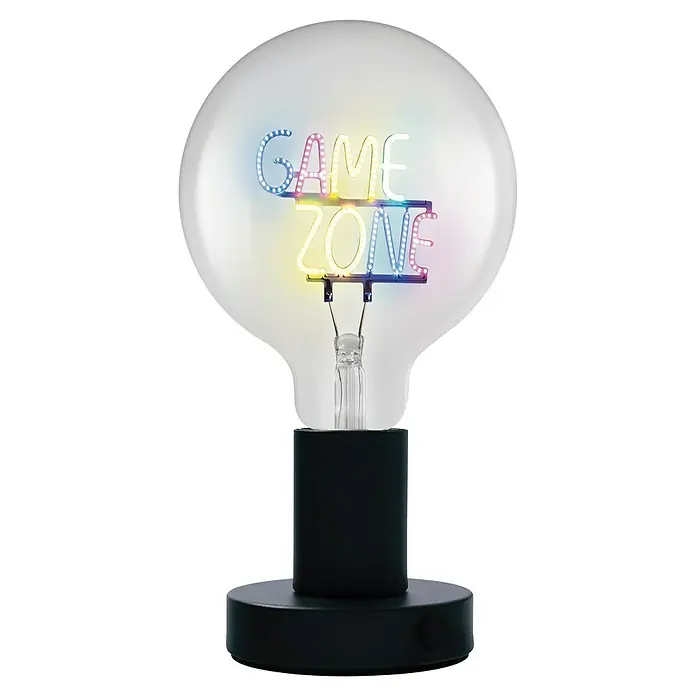 Ledvance Lámpara de sobremesa LED redonda Game zone - Ø x Al: 12,5 x 23,1 cm, Negro, Blanco cálido - Bombilla decorativa "Game Zone". Elegante lámpara LED con un diseño de zona de juego colorido, perfecta para los amantes de los juegos.