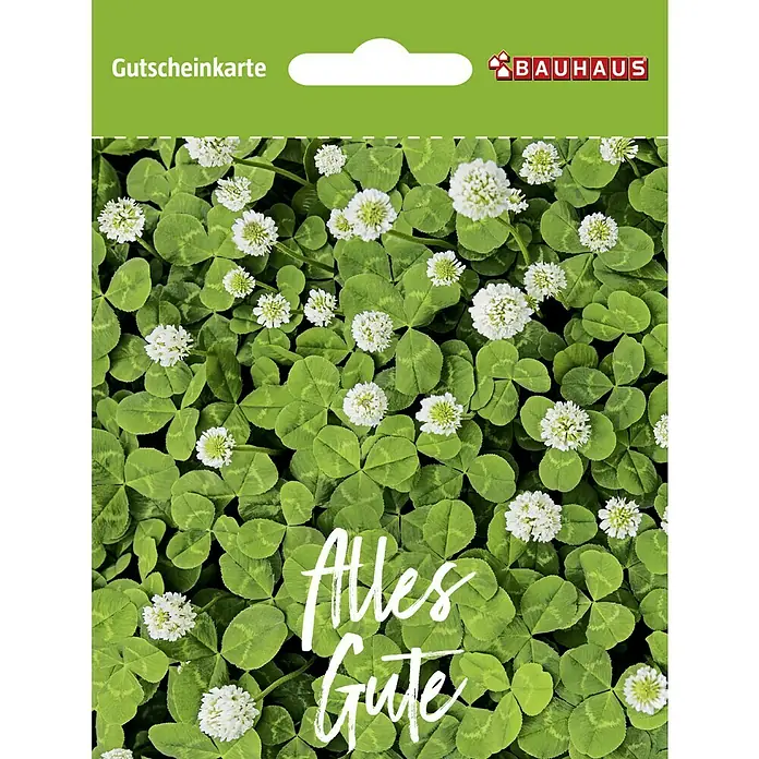 Gutscheinkarte - Per Postversand, 20 Euro, Kleeblatt - Bauhaus Gutscheinkarte mit Kleeblatt-Motiv und dem Schriftzug "Alles Gute" – ideal als Geschenkkarte für Heimwerker und Gartenfreunde.