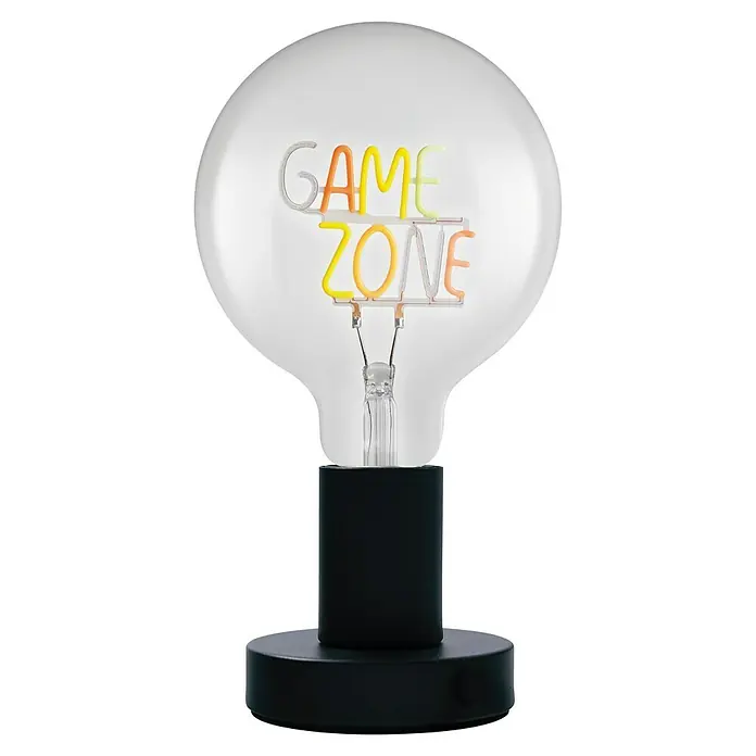 Ledvance Lámpara de sobremesa LED redonda Game zone - Ø x Al: 12,5 x 23,1 cm, Negro, Blanco cálido - La bombilla LED "Game Zone" es una lámpara decorativa con la inscripción en colores brillantes, creando un ambiente lúdico.