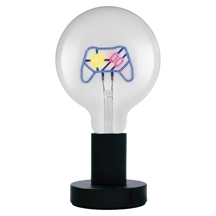 Ledvance Lámpara de sobremesa LED redonda Control - Ø x Al: 12,5 x 23,1 cm, Negro, Blanco cálido - Lámpara gaming atmosférica: una bombilla con un diseño de controlador, ideal para salas de juegos. El neón colorido crea un ambiente perfecto.