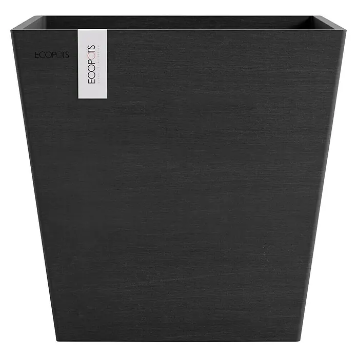Ecopots Rotterdam Pflanzkasten mit Wasserspeicher - Außenmaß (L x B x H): 35 x 35 x 34,4 cm, Kunststoff, Dunkelgrau - Schwarzer, quadratischer Pflanzkübel von Ecopots, ideal für moderne Innen- und Außenbereiche, vereint stilvolles Design mit nachhaltiger Produktion.