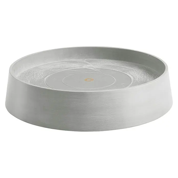 Ecopots Oslo Blumentopf-Untersetzer mit Rollen - Außenmaß (Ø x H): 41 x 9,5 cm, Kunststoff, Weißgrau - Ein runder, grauer und moderner Waschbeckenaufsatz aus glattem Material, der einen Hauch von Eleganz ins Badezimmer bringt.