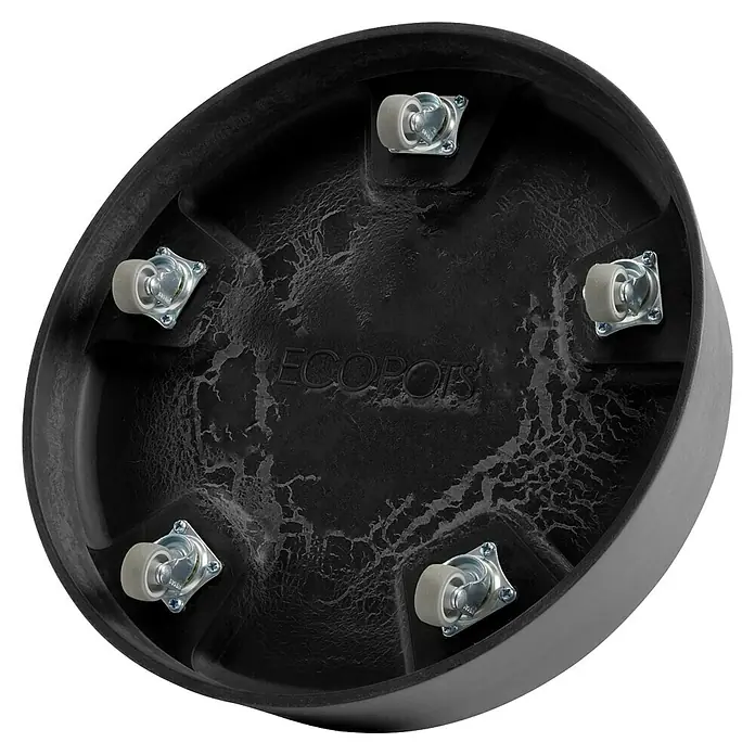 Ecopots Oslo Blumentopf-Untersetzer mit Rollen - Außenmaß (Ø x H): 32,2 x 8,5 cm, Kunststoff, Dunkelgrau - Ein runder, schwarzer Ecopots Pflanzenroller mit fünf Rollen für müheloses Bewegen von Pflanzen.