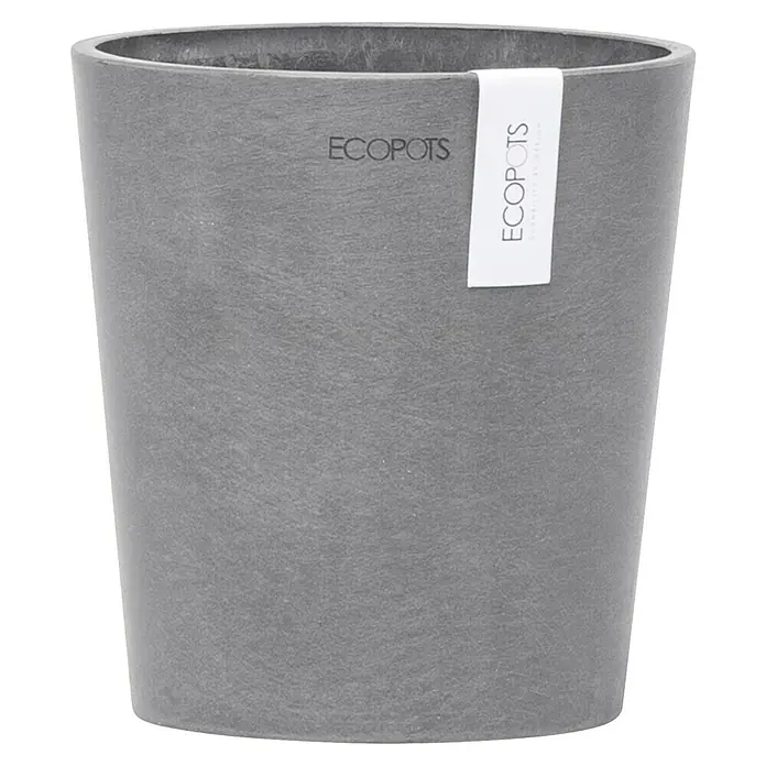 Ecopots Orchideentopf Morinda - Außenmaß (Ø x H): 14 x 16 cm, Kunststoff, Grau - Grauer ECOPOTS Pflanztopf mit dezentem Logo-Etikett, ideal für Pflanzen und stilvolle Gartendekoration.