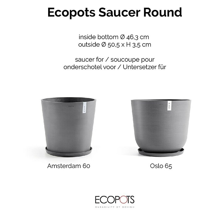 Ecopots Amsterdam Blumentopf-Untersetzer (Außenmaß (Ø x H): 49 x 3,5 cm, Kunststoff, Grau) | BAUHAUS