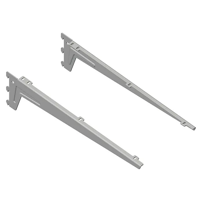 Element System Winkelträger - Länge: 48 cm, Weiß/Aluminium, Belastbarkeit: 55 kg, 1 Stk. - Zwei graue Regalbödenhalter aus Metall mit Löchern zur Wandbefestigung und Halterung für Regalböden.