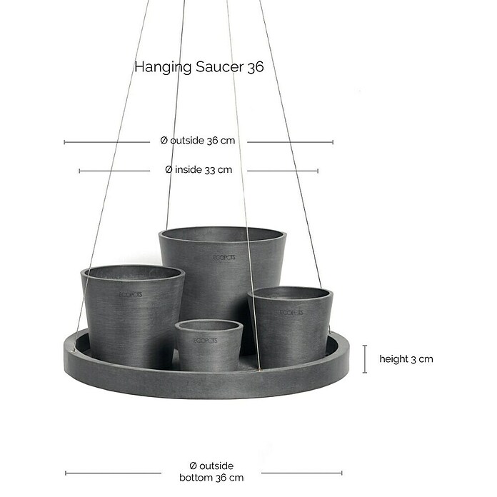 Ecopots Blumenampel (Außenmaß (Ø x H): 36 x 3 cm, Kunststoff, Grau) | BAUHAUS