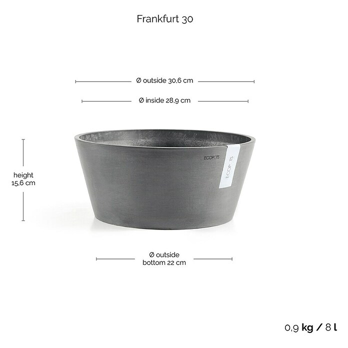 Ecopots Pflanzschale rund Berlin (Außenmaß (Ø x H): 30,6 x 15,6 cm, Kunststoff, Grau) | BAUHAUS