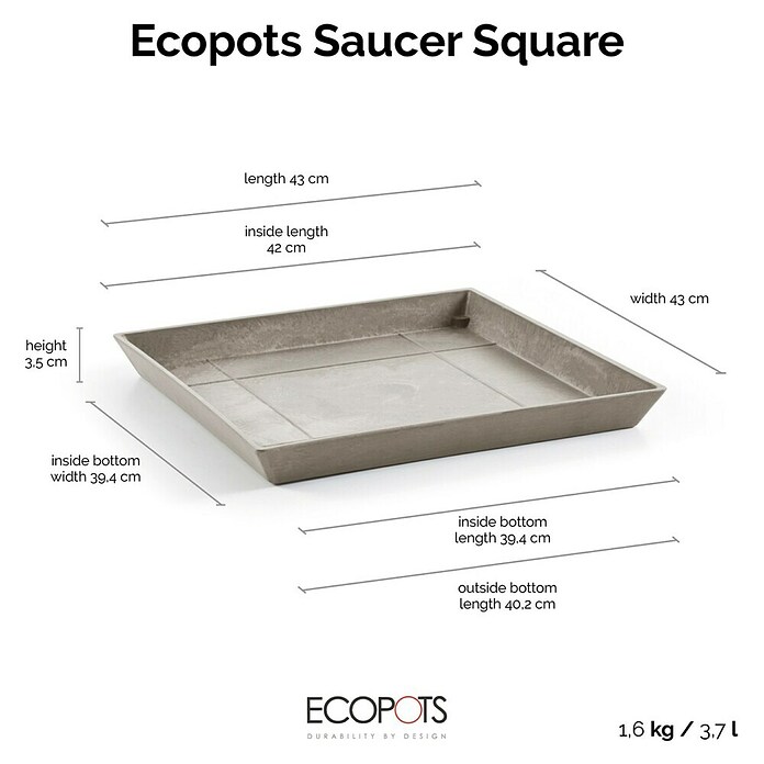 Ecopots Rotterdam Kasten-Untersetzer (42 x 39,4 x 3,5 cm, Kunststoff, Braungrau) | BAUHAUS