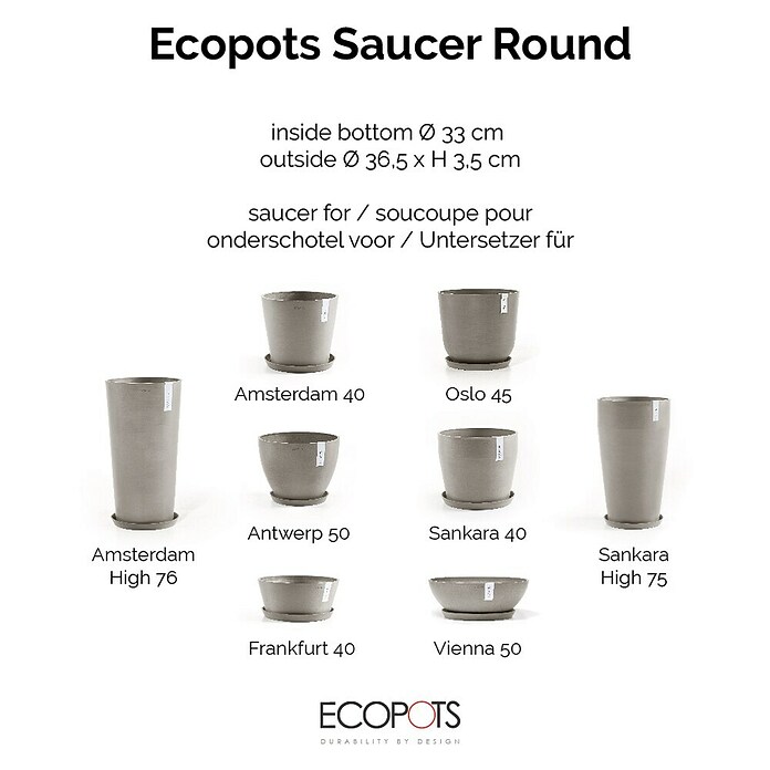 Ecopots Amsterdam Blumentopf-Untersetzer (Außenmaß (Ø x H): 35,5 x 3,5 cm, Kunststoff, Taupe) | BAUHAUS