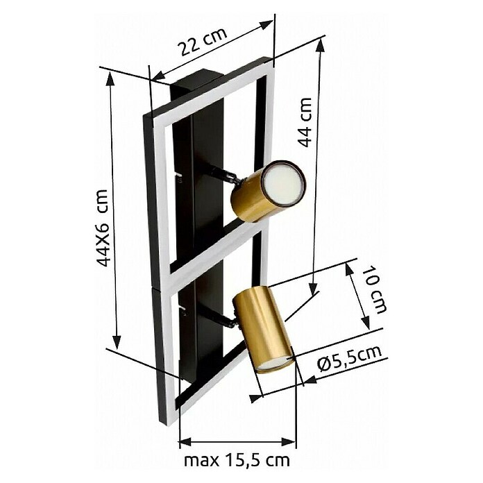 Globo Wand- & Deckenspot Marrie (L x B x H: 44 x 22 x 15,5 cm, Schwarz, Messing, Warmweiß) | BAUHAUS