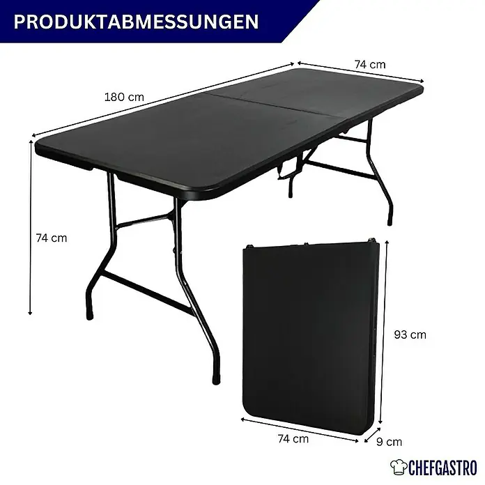 Chefgastro Gartentisch-Set 3-teilig klappbar, 1x Buffettisch & 2x Bierbank, Bierzeltgarnitur - Gesamtumfang: 3 -tlg., L x B x H: 75 x 180 x 74 cm, Klappbar