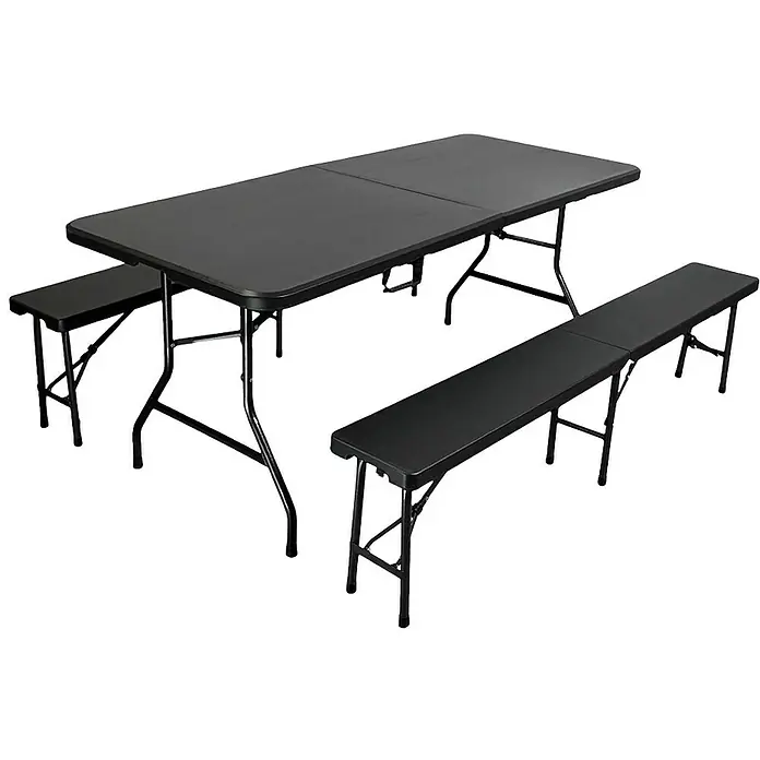Chefgastro Gartentisch-Set 3-teilig klappbar, 1x Buffettisch & 2x Bierbank, Bierzeltgarnitur - Gesamtumfang: 3 -tlg., L x B x H: 75 x 180 x 74 cm, Klappbar