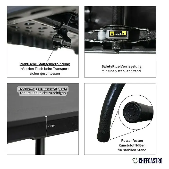 Chefgastro Gartentisch-Set 3-teilig klappbar, 1x Buffettisch & 2x Bierbank, Bierzeltgarnitur - Gesamtumfang: 3 -tlg., L x B x H: 75 x 180 x 74 cm, Klappbar