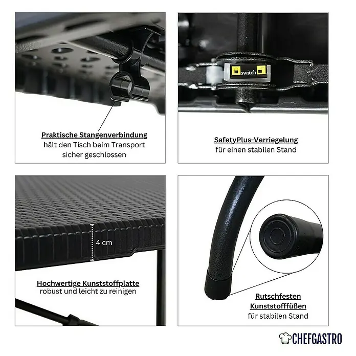 Chefgastro Gartentisch-Set 3-teilig klappbar, 1x Buffettisch & 2x Bierbank, Bierzeltgarnitur - Gesamtumfang: 3 -tlg., Klappbar