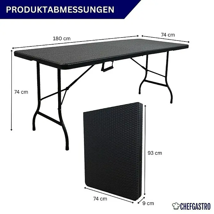 Chefgastro Gartentisch-Set 3-teilig klappbar, 1x Buffettisch & 2x Bierbank, Bierzeltgarnitur - Gesamtumfang: 3 -tlg., Klappbar