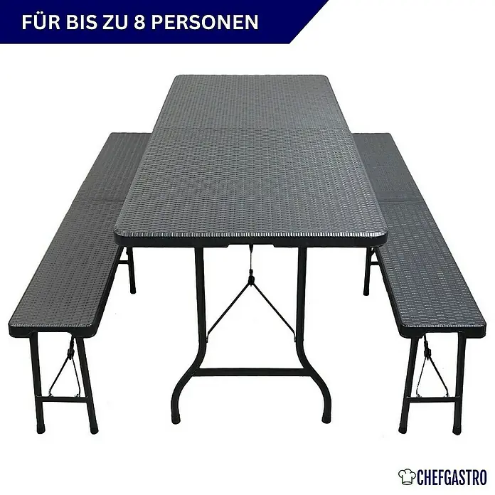 Chefgastro Gartentisch-Set 3-teilig klappbar, 1x Buffettisch & 2x Bierbank, Bierzeltgarnitur - Gesamtumfang: 3 -tlg., Klappbar