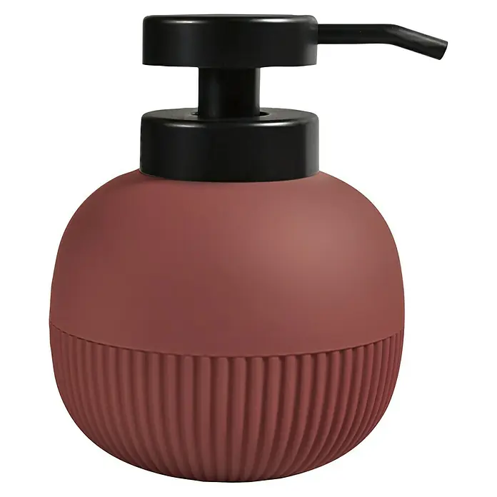 Spirella Gino Dosificador de jabón - Plástico (ABS), Berry - Un elegante dispensador de jabón burdeos con base acanalada y cabezal de bomba negro, que añade elegancia a cualquier baño.