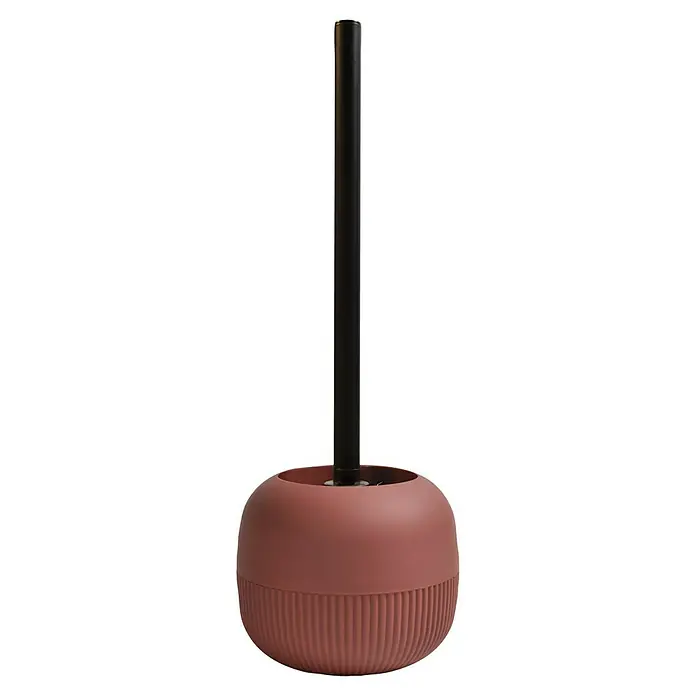 Spirella Gino Escobillero - Altura: 37 cm, Plástico (ABS), Berry - Un moderno portacepillos de baño rosa con mango negro. La base presenta un diseño acanalado. Práctico y elegante para cualquier baño.