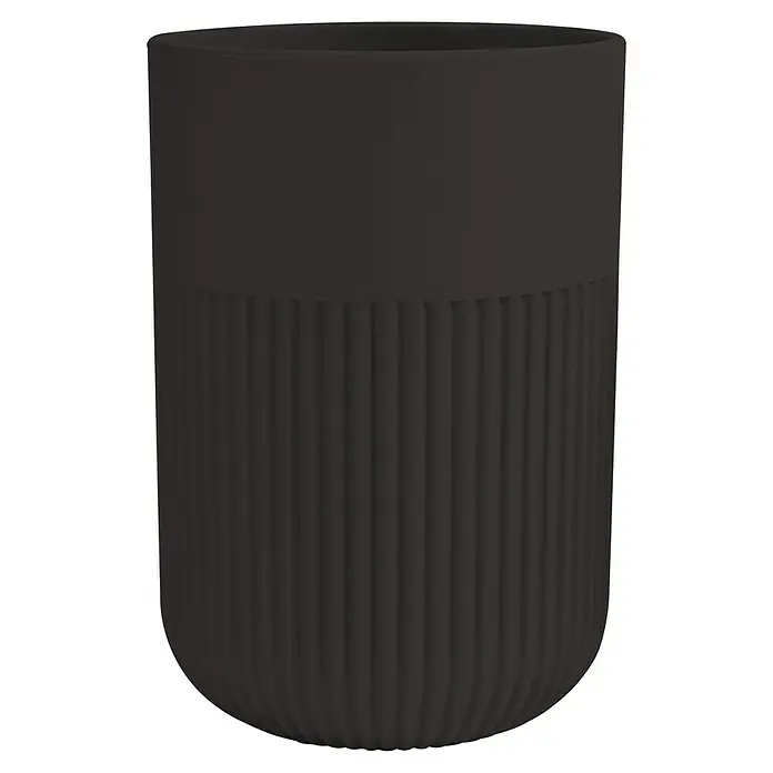 Spirella Gino Portacepillos - L x An x Al: 7 x 7 x 11 cm, Diámetro: 7 cm, Plástico, Negro - Una elegante maceta de color antracita con textura acanalada, que añade un toque de elegancia a cualquier habitación. ¡Perfecta para plantas de interior!