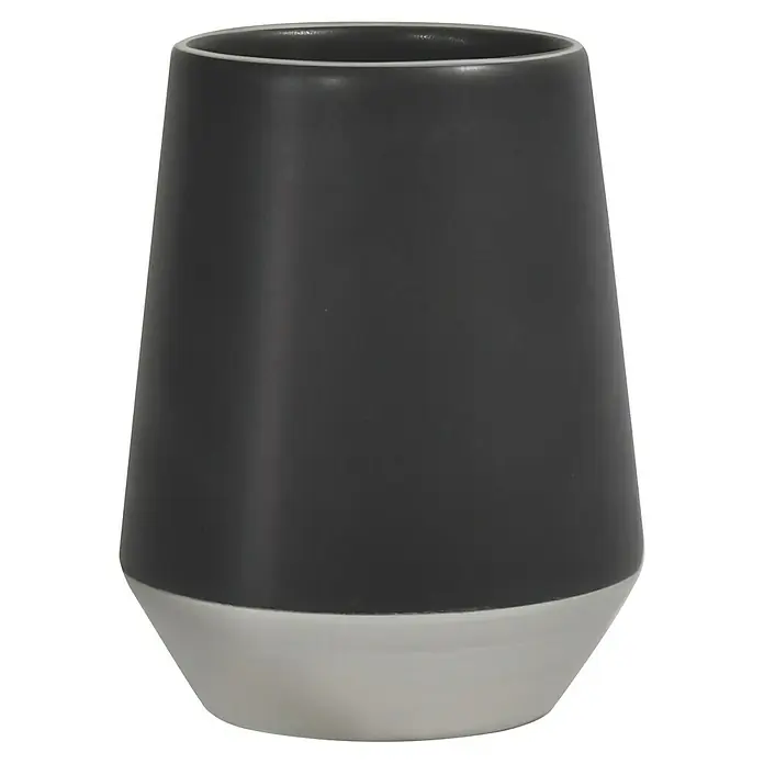 Spirella Joshua Portacepillos - L x An x Al: 9 x 9 x 115 cm, Diámetro: 9 cm, Cerámica, Negro y plateado - Una taza cilíndrica gris con base blanca, ideal para bebidas o como un elemento decorativo elegante.