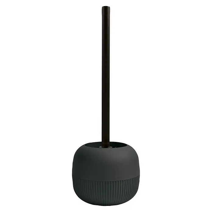 Spirella Gino Escobillero - Altura: 37 cm, Plástico (ABS), Negro - Set de escobilla de baño con recipiente gris oscuro y mango largo y delgado. Diseño elegante y funcional para el baño.