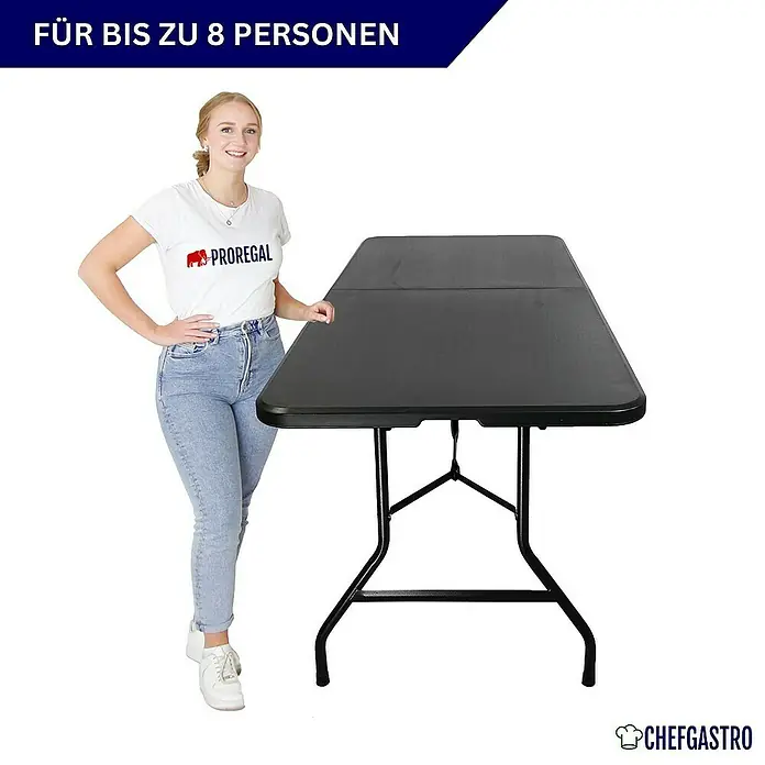 Chefgastro Gartentisch Buffettisch klappbar aus Kunststoff mit Tragegriff, für 8 Personen - L x B x H: 75 x 180 x 74 cm, Viereckig, Schwarz