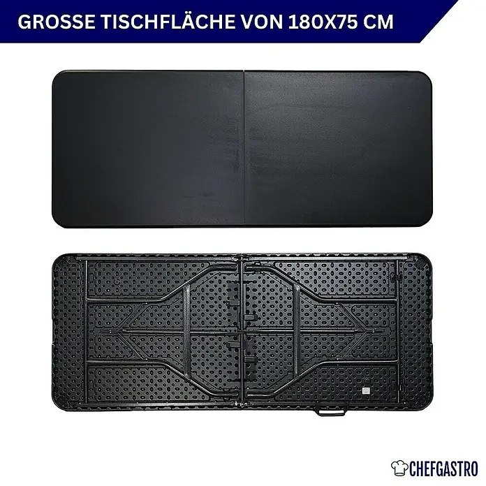 Chefgastro Gartentisch Buffettisch klappbar aus Kunststoff mit Tragegriff, für 8 Personen - L x B x H: 75 x 180 x 74 cm, Viereckig, Schwarz
