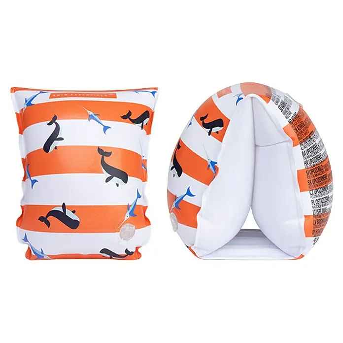 Swim Essentials Schwimmflügel - Ocean Stripes, Altersempfehlung: 2 Jahre - 6 Jahre - Schwimmflügel mit orange-weißen Streifen und Wal- und Schwertfischmuster für mehr Sicherheit und Spaß beim Schwimmen.