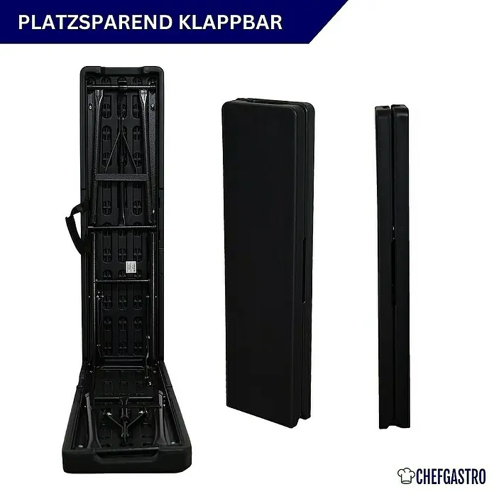 Chefgastro Bierbank 2er Set aus Kunststoff mit Tragegriff, für 8 Personen - 180 x 25 x 43 cm, Schwarz, Klappbar