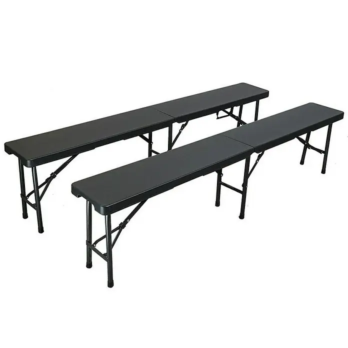 Chefgastro Bierbank 2er Set aus Kunststoff mit Tragegriff, für 8 Personen - 180 x 25 x 43 cm, Schwarz, Klappbar