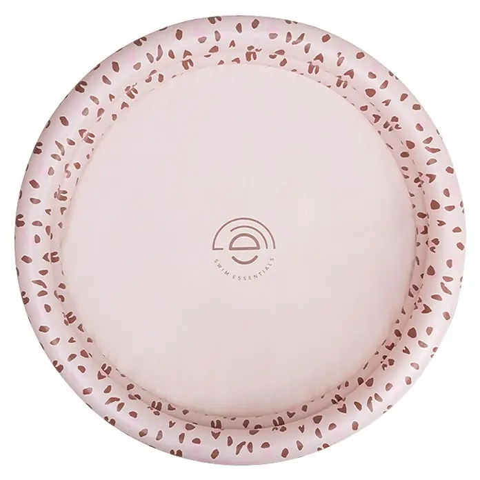 Swim Essentials Planschbecken - Durchmesser: 100 cm, Altrosa - Ein rosa Planschbecken mit einem braunen Punktmuster und dem Aufdruck „Swim Essentials“ in der Mitte.