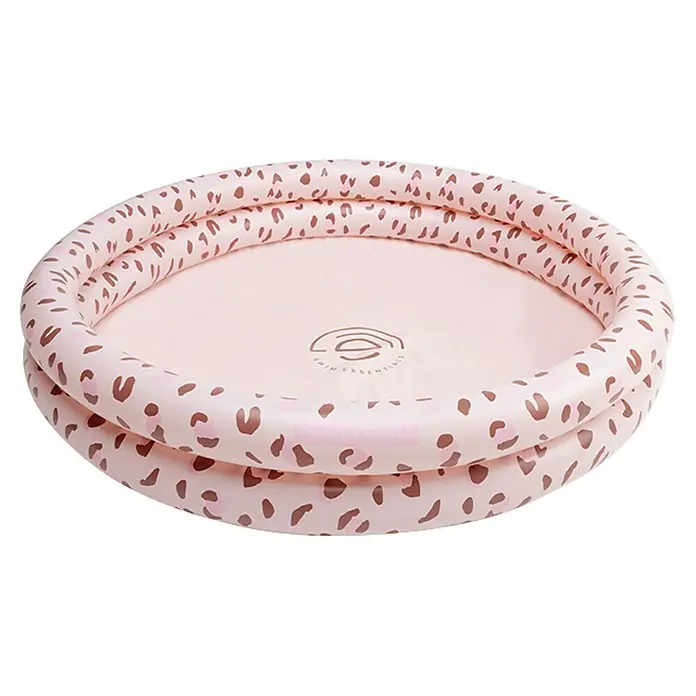 Swim Essentials Planschbecken - Durchmesser: 100 cm, Altrosa - Rosa Kinderpool mit Leopardenmuster. Der Pool hat zwei aufblasbare Ringe und ist perfekt für den Sommer im Garten.