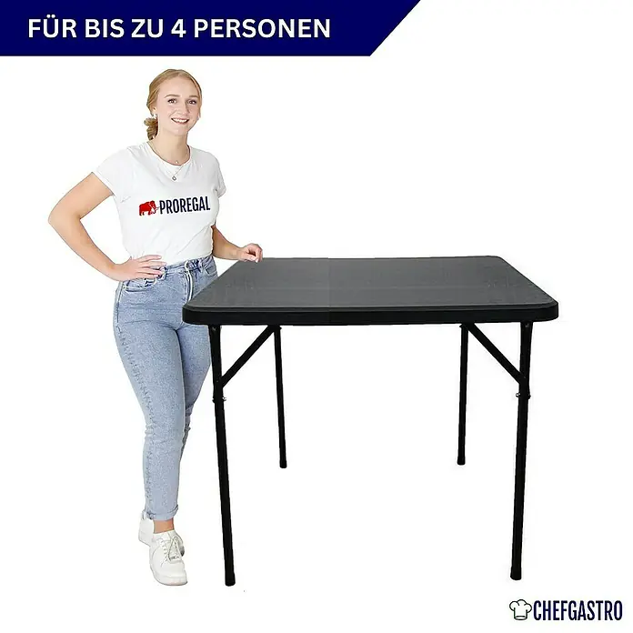 Chefgastro Balkontisch Balkontisch aus Kunststoff, klappbar, für 4 Personen - Klappbar, Viereckig, Schwarz