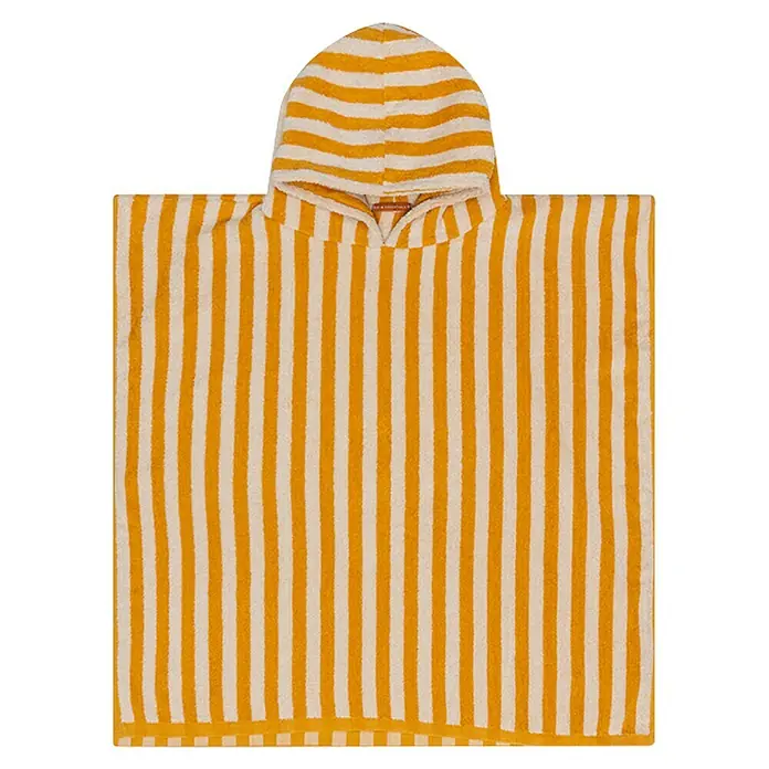 Swim Essentials Badeponcho - Baumwolle, Gelb-Weiß - Gelb-weiß gestreifter Badeponcho mit Kapuze, ideal für Kinder nach dem Schwimmen oder Baden. Praktisch und stilvoll für Strand und Pool.