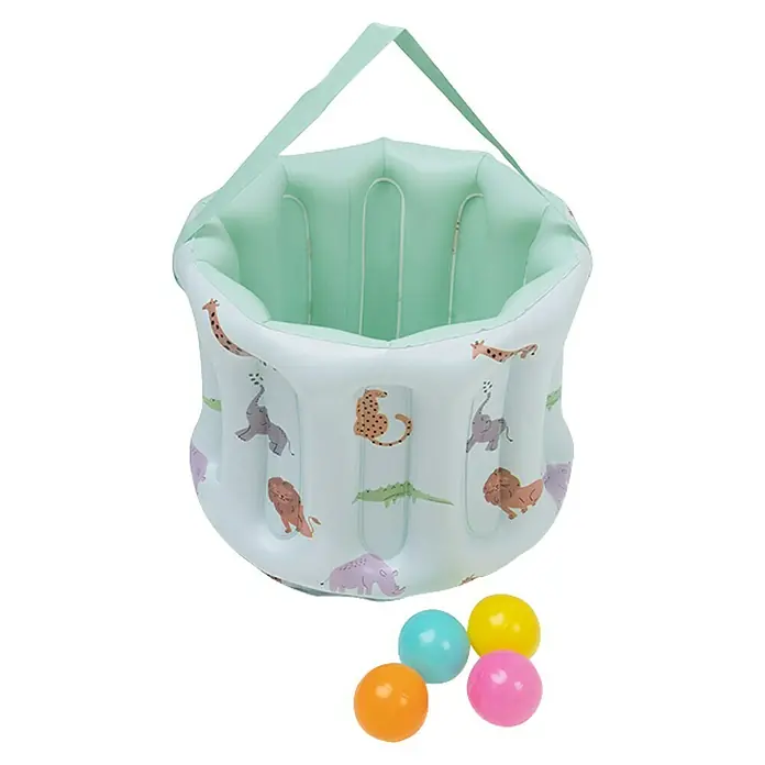Swim Essentials Planschbecken WIld Life - Ø x H: 210 x 150 cm - Aufblasbares Bällebad mit Dschungeltier-Design und farbigen Bällen für Kinder zum Spielen und Spaß haben.
