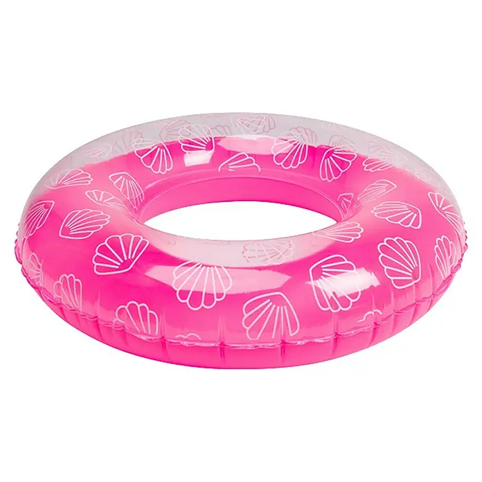 Swim Essentials Schwimmring - Durchmesser: 90 cm, Muscheln - Abbildung eines rosa Schwimmrings mit weißen Muscheln für Sommeraktivitäten und Wasserspaß.