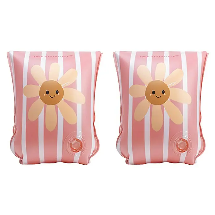 Swim Essentials Schwimmflügel - Daisy Flower, Altersempfehlung: 2 Jahre - 6 Jahre - Niedliche rosa Schwimmflügel mit weißem Streifenmuster und Sonnenblumenmotiv. Schwimmhilfe für Kinder zum sicheren Planschen.