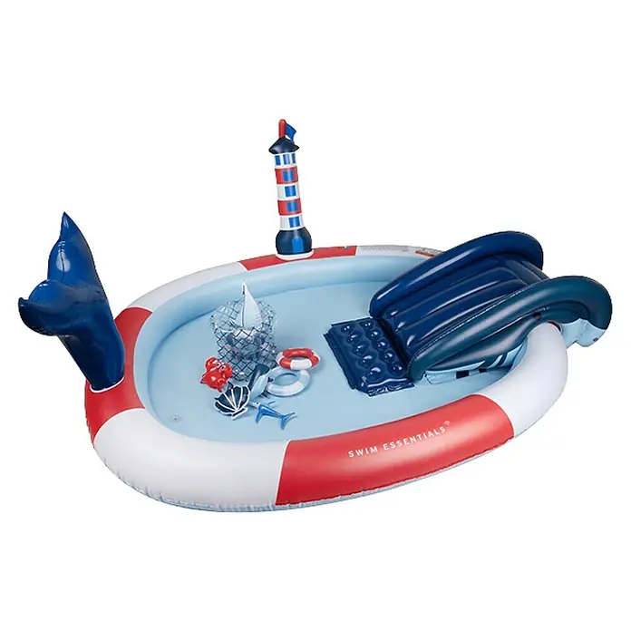 Swim Essentials Planschbecken Whale - Ø x H: 210 x 150 cm - Aufblasbares Planschbecken mit Wal-Design, Rutsche und Spielzeug, ideal für sommerlichen Badespaß im Garten.