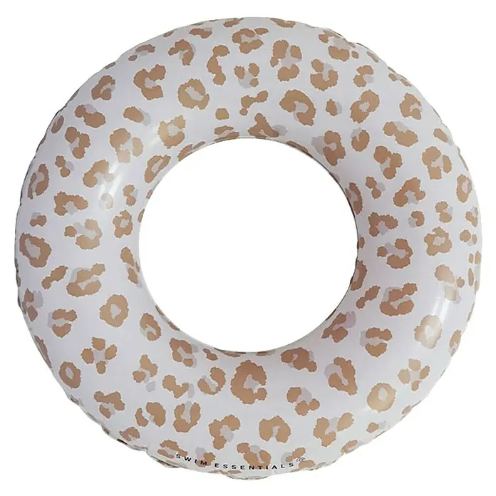 Swim Essentials Schwimmring - Durchmesser: 90 cm, Leopard - Ein stilvoller, weißer Schwimmreifen mit Leopardenmuster für sommerlichen Badespaß am Pool oder am Strand.