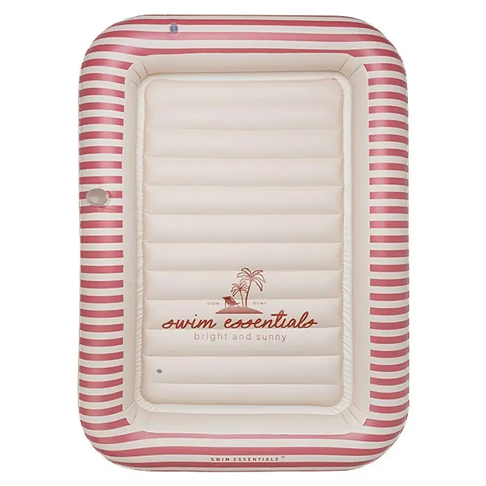 Swim Essentials Luftmatratze Tanning Pool - L x B: 204 x 142 cm, Rot/Beige - Abbildung einer Luftmatratze mit roten Streifen und dem Aufdruck "Swim Essentials", ideal für sonnige Tage am Pool.