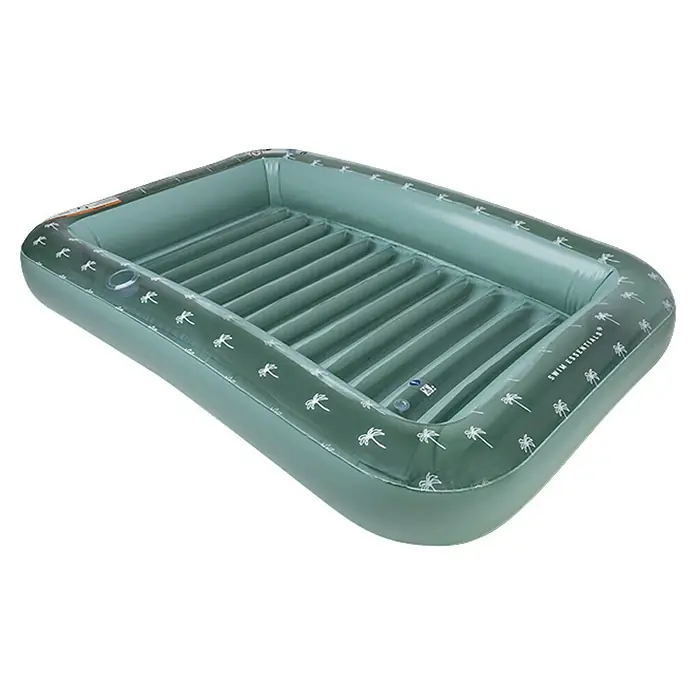 Swim Essentials Luftmatratze Tanning Pool - L x B: 204 x 142 cm, Grün - Aufblasbare Schwimminsel mit Rückenlehne und Getränkehalter, ideal für entspannte Stunden im Pool oder am See mit Palmenmuster.