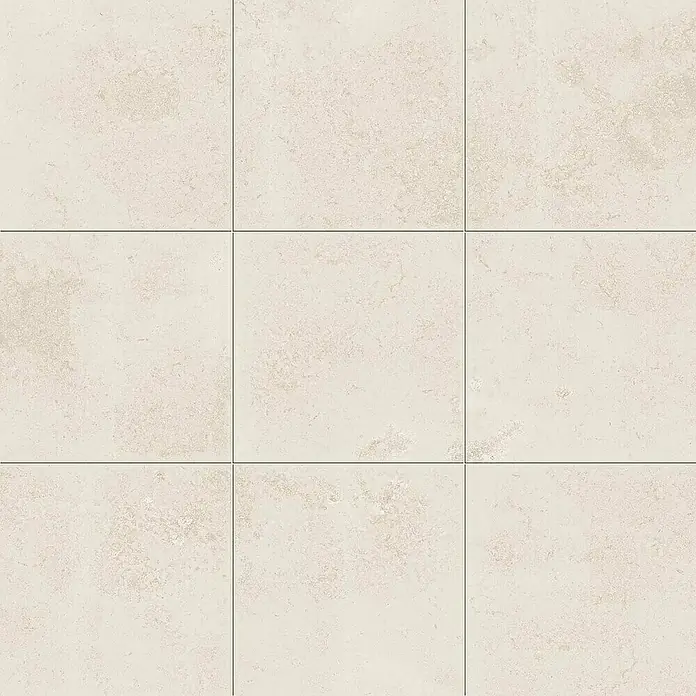 Atlas Concorde Solution Feinsteinzeugfliese Lunastone - 60 x 60 cm, Ivory, Matt - Beige Bodenfliesen: Ein elegantes Muster aus neun quadratischen Fliesen mit subtiler Textur für stilvolle Innenräume.