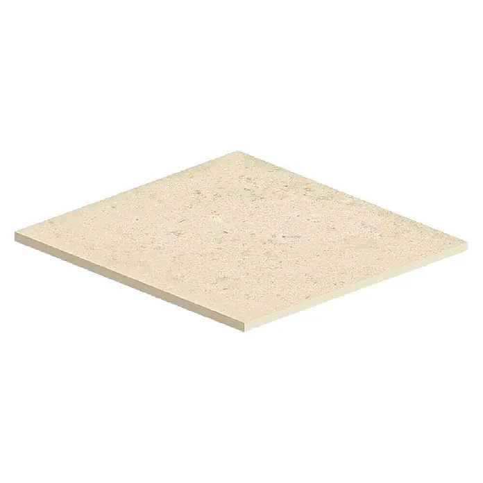 Atlas Concorde Solution Feinsteinzeugfliese Lunastone - 60 x 60 cm, Sand, Matt - Einzelne quadratische Keramikfliese in hellem Beigeton. Die Fliese hat eine leicht unebene Oberfläche mit feinen, dunkleren Sprenkeln.
