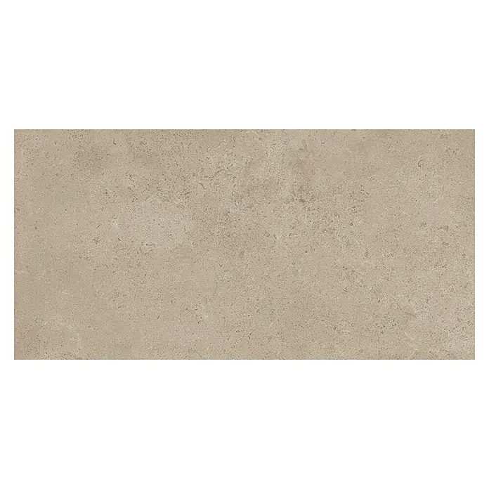 Atlas Concorde Solution Feinsteinzeugfliese Lunastone - 60 x 120 cm, Ash, Matt - Nahaufnahme einer beigen Natursteinfliese mit subtilen Mustern und Texturen, ideal für elegante Boden- und Wandgestaltung.