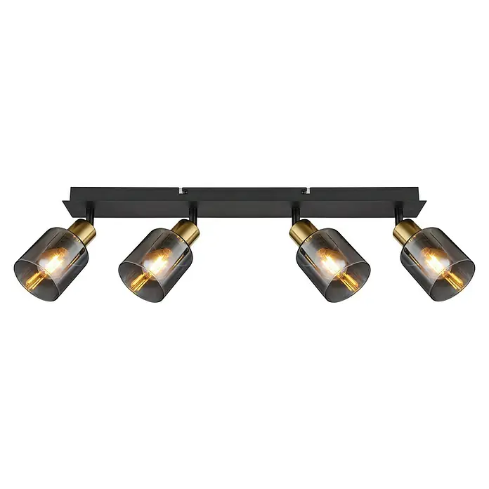 Globo Deckenstrahler Hollsy - 25 W, L x B x H: 550 x 80 x 180 mm, Schwarz, E14 - Elegante Deckenleuchte mit vier Strahlern in modernem Design. Die Leuchte besticht durch ihre hochwertigen Materialien und die stilvolle Optik.