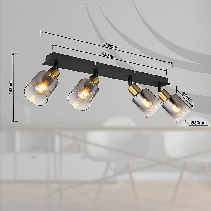 Globo Deckenstrahler Hollsy (25 W, L x B x H: 550 x 80 x 180 mm, Goldfarben, Klar, Rauchfarben, Schwarz, E14) | BAUHAUS
