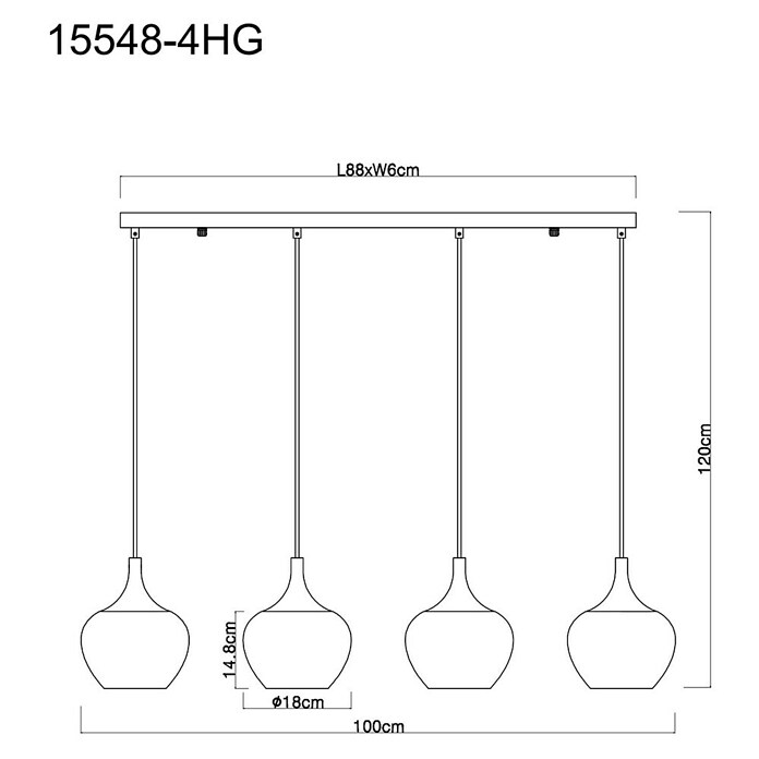 Globo Pendelleuchte Maxy (E27, 40 W, L x B x H: 1 000 x 180 x 1 200 mm, Klar, Kupferfarben, Schwarz, Schwarz-Chrom) | BAUHAUS